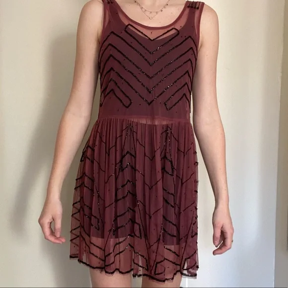 Free People | Dresses | Free People Beaded Mesh Mini Dress | Poshmark